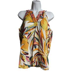C&C California Colorful Tropical Print Sleeveless Halter Top Womens S